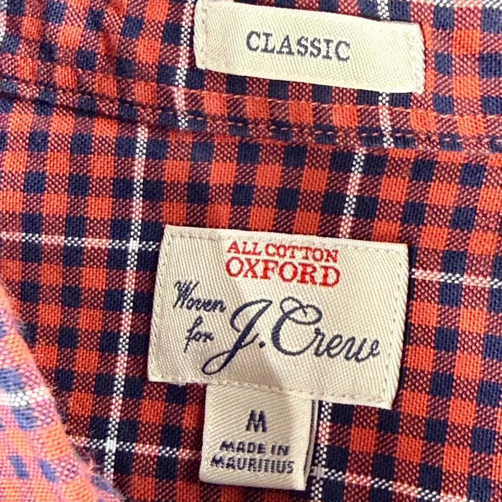 J.Crew Mens Classic Oxford Shirt M Red Navy Blue Plaid Button Down Cotton